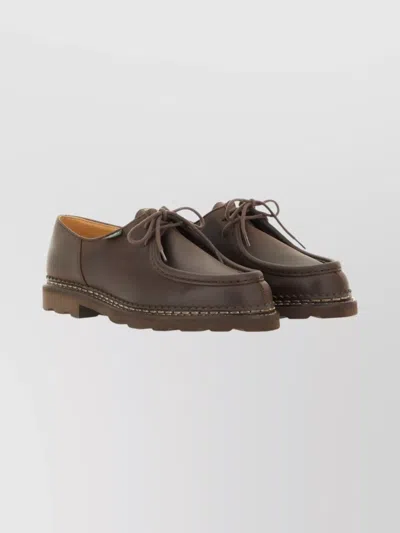 Paraboot Round Toe Leather Derby Shoes With Rubber Sole In Brown