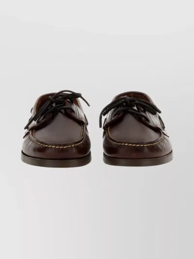 Paraboot Round Toe Loafers Stitched Detailing Rubber Sole In Brown