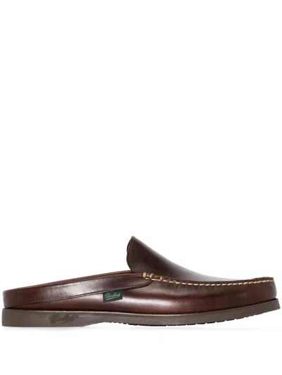 Paraboot Polished Calf Leather Slip-on Mules In Brown