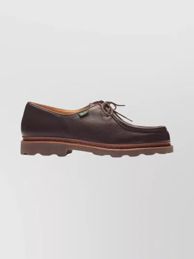 Paraboot Round Toe Textured Leather Derby Shoes Michael In Brown