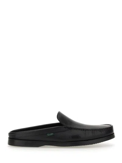 Paraboot Leather Moc Stitch Round Mules In Black