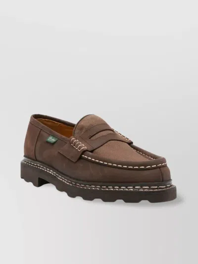 Paraboot Suede Loafers Canvas Inserts Round Toe