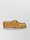 Paraboot Moccasin-toe Brown Suede Lace-up Shoes With Textured Sole