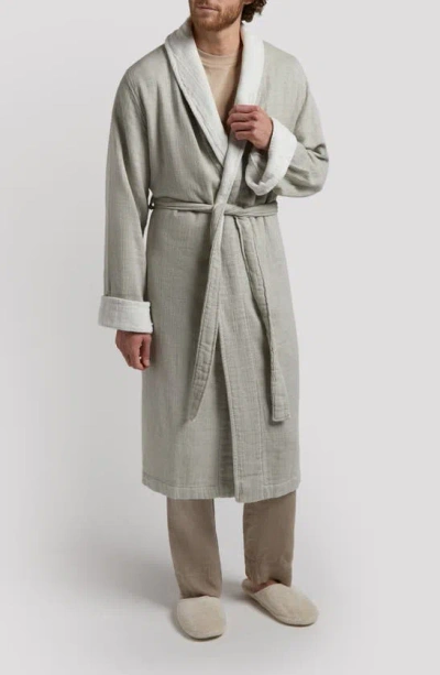 Parachute Cloud Organic Cotton & Linen Dressing Gown In Moss With Cream