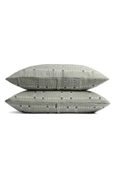 Parachute Grid Set Of 2 Cotton & Wool Shams In Green