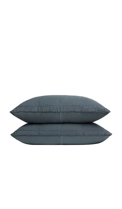 Parachute Linen Box Quilted Sham Set In Navy