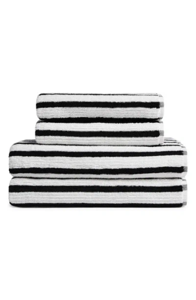 Parachute Resort Stripe Organic Cotton Towel In Plaster With Soft Black