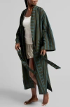 Parachute Stripe Linen Robe In Gray