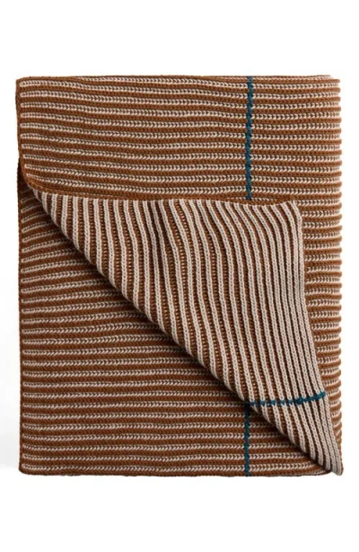 Parachute Two-tone Organic Cotton Ribbed Throw Blanket In Brown