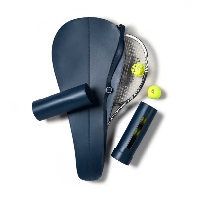 Paradise Row Leather Tennis Racquet Cover In Blue