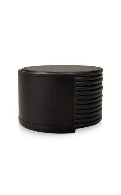 Paradise Row Set-of-twelve Leather Coasters In Black