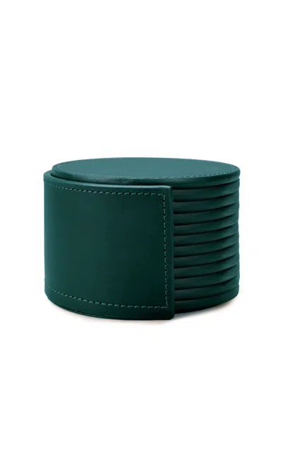 Paradise Row Set-of-twelve Leather Coasters In Dark Green
