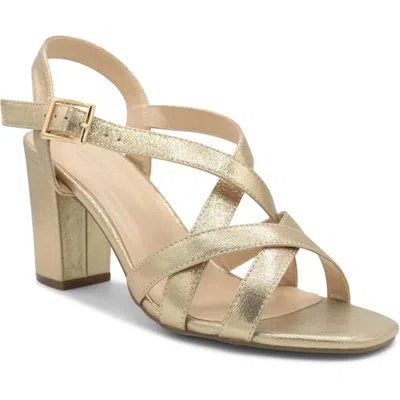 Paradox London Hilde Sandals Women's Champagne Block Heel Strappy Gal324 In Gold