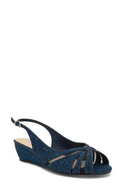 Paradox London Pink Jocelyn Slingback Wedge Sandal In Navy