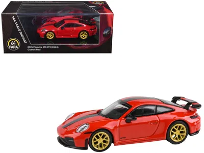 Paragon 2025 Porsche 911 Gt3 (992.2) Guards Red With Carbon Stripe And Gold Wheels 1/64 Diecast