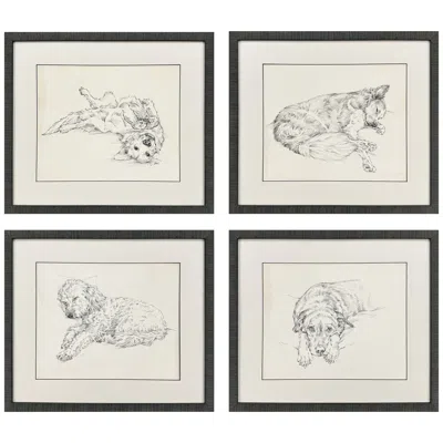 Paragon Antique Dog Sketch 25"w X 22"h Framed Art Set Of 4