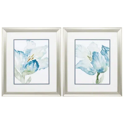 Paragon Baby Blue Tulips 19"w X 22"h Framed Art Set Of 2 In White