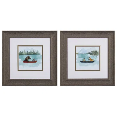 Paragon Bear Lake 13"w X 13"h Framed Art Set Of 2 In Brown