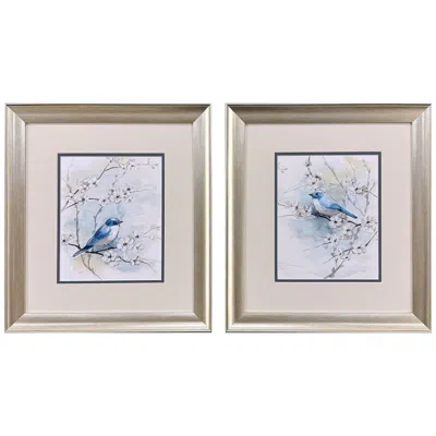 Paragon Blossoms & Bluebird 16"w X 18"h Traditional Framed Art Set Of 2