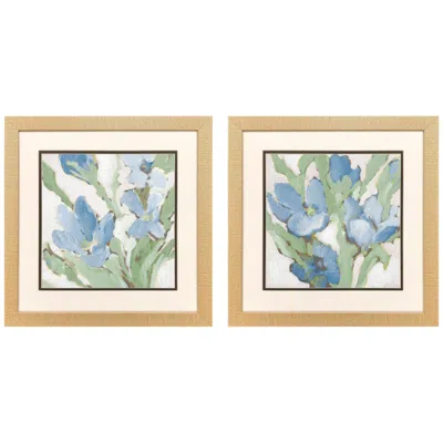 Paragon Blue Begonias 18"w X 18"h Framed Art - Set Of 2 In Multi