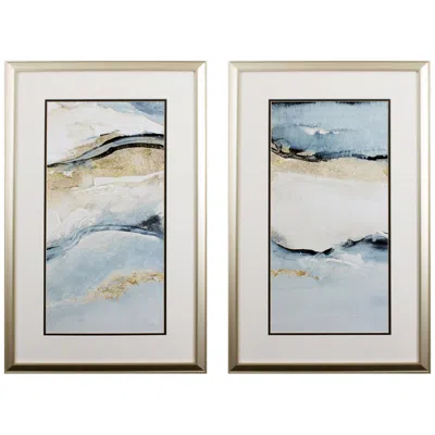 Paragon Blue Crystalline 20"w X 32"h Framed Art Set Of 2 In White