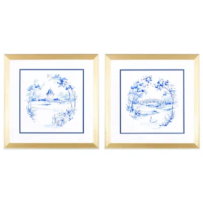 Paragon Blue Garden Impress B 18"w X 18"h Framed Art Set Of 2