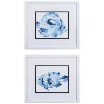 Paragon Blue Ocean Fish A 16"w X 14"h Framed Art Set Of 2