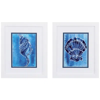 Paragon Cerulean Shells B 9"w X 11"h Framed Art Set Of 2 In White