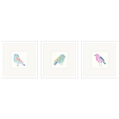 Paragon Conversation Birds I 17"w X 17"h Framed Art Set Of 3 In White
