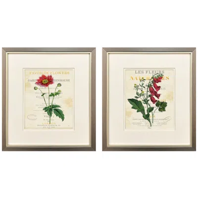 Paragon Favorite Flowers I 14"w X 16"h Framed Art - Set Of 2 In Brown
