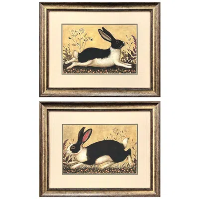 Paragon Folk Art Rabbit 28"w X 22"h Framed Art - Set Of 2 In Gold