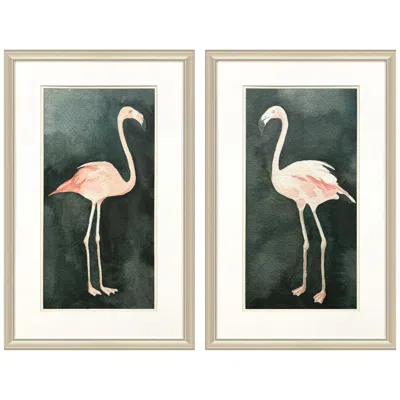 Paragon Forest Flamingo 20"w X 32"h Framed Art Set Of 2 In White
