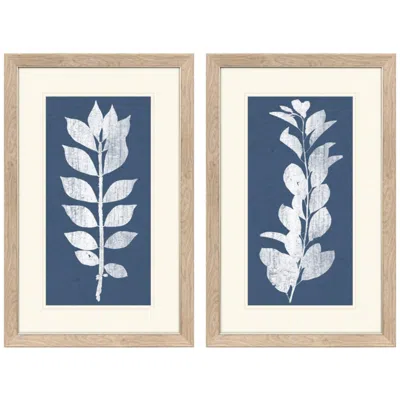 Paragon Gentle Leaves On Blue 21"w X 33"h Framed Art - Set Of 2 In Multi