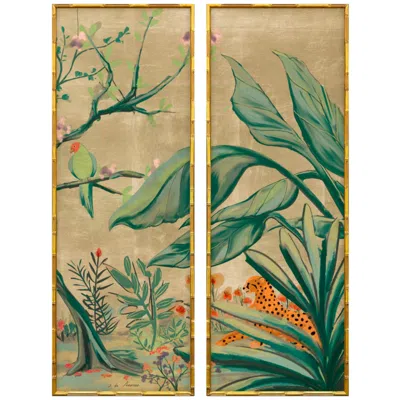 Paragon Gold Chinoiserie Ii 17"w X 49"h Framed Art - Set Of 2 In Multi