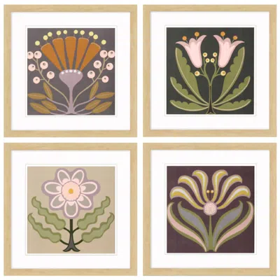 Paragon Graphic Folk Flower 18"w X 18"h Framed Art Set Of 4 In Multi
