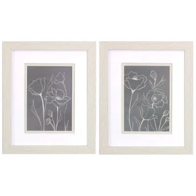 Paragon Gray Poppies Sketch 9"w X 11"h Framed Art Set Of 2 In White