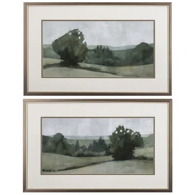 Paragon Green Landscape 31"w X 19"h Framed Art Set Of 2 In Gray