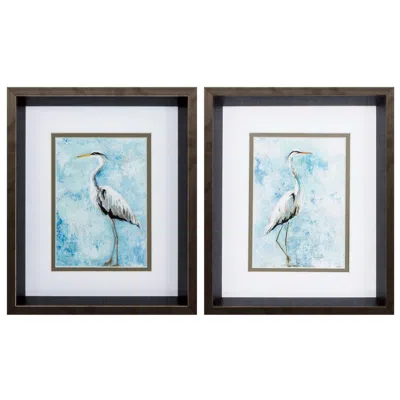 Paragon Hazy Morning Heron 9"w X 11"h Framed Art Set Of 2