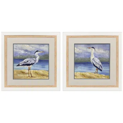 Paragon Heron By The Sea 26"w X 26"h Coastal Framed Art Set Of 2