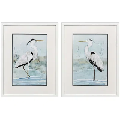 Paragon Heron On Blue 19"w X 25"h Coastal Framed Art Set Of 2