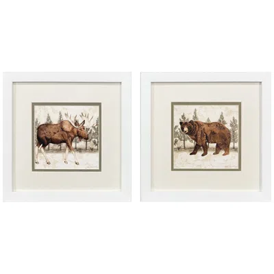 Paragon Lodge Moose Bear 11"w X 11"h Modern Framed Art Set Of 2