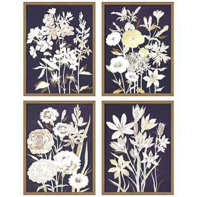 Paragon Midnight Florals 17" High 4-piece Framed Giclee Wall Art Set
