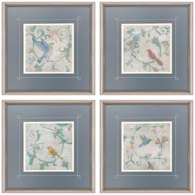 Paragon Mosaic Birds 19"w X 19"h Framed Art - Set Of 4 In Gray