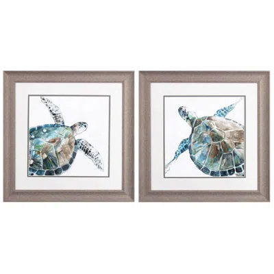 Paragon Neutral Sea Turtle 19"w X 19"h Framed Art Set Of 2 In Brown