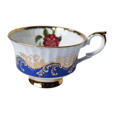 Pre-owned Paragon Porcelain  Tea Cup With Gold And Blue And Hidden Rose For Her Majesty In Red