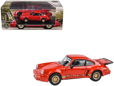 Paragon Porsche 911 Carrera Rsr 3.0 Guards Red With Gold Stripes And Wheels 1/64 Diecast Model In Multi