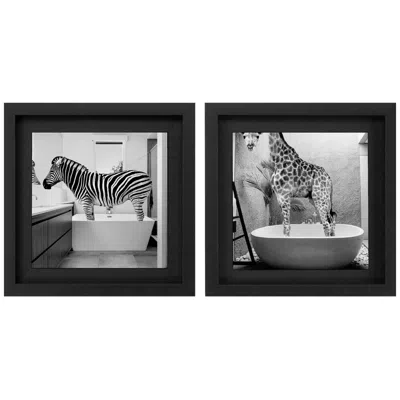 Paragon Safari Bath I 25"w X 25"h Framed Art Set Of 2 In Multi