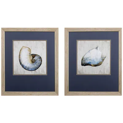 Paragon Simple Shell 21"w X 24"h Framed Art Set Of 2 In Blue