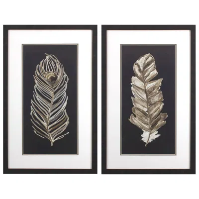 Paragon Soft Feather On Black 20"w X 32"h Framed Art Set Of 2