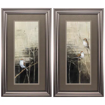 Paragon Sparrows At Dusk 29" High Framed Bird Wall Art Prints Set Of 2